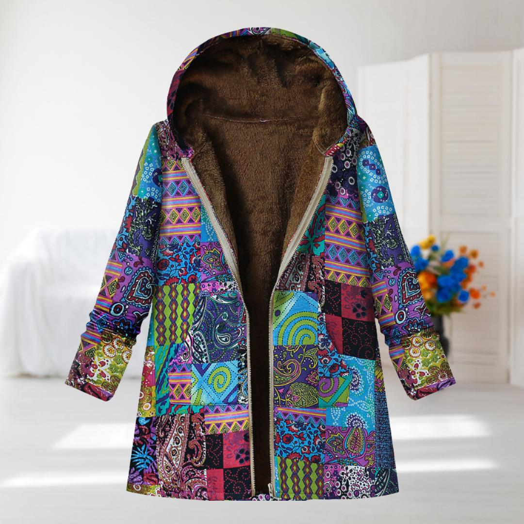Harriet patchwork print hooded coat