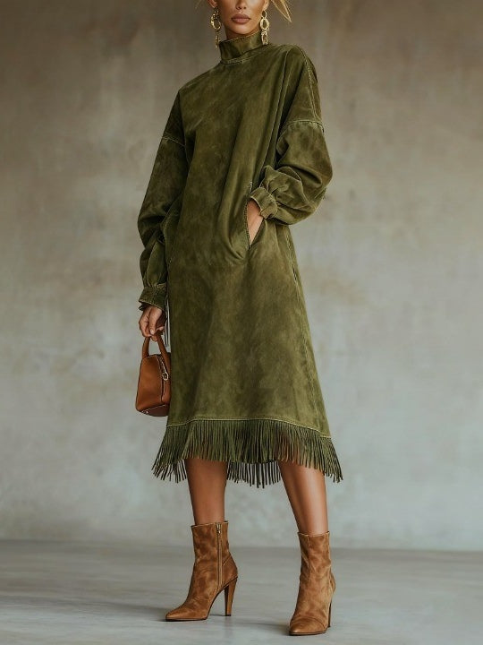 Matilda suede-look fringe midi dress