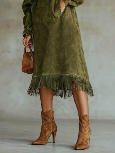 Matilda suede-look fringe midi dress